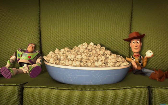 Woody and Buzz Lightyear with popcorn