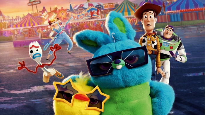 Woody and Buzz Lightyear from Toy Story with Forky and Bunny