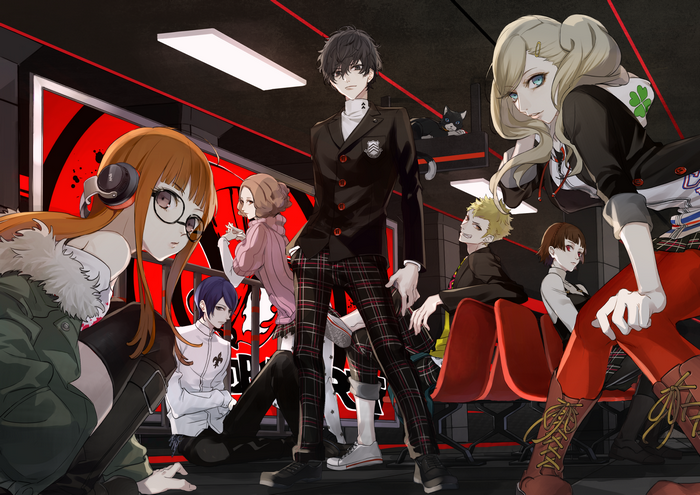 Persona 5 characters in a waiting room