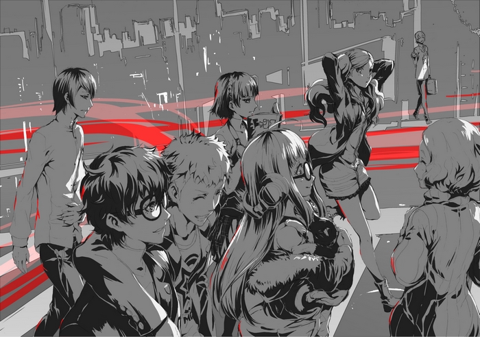 Persona 5 characters crossing a street