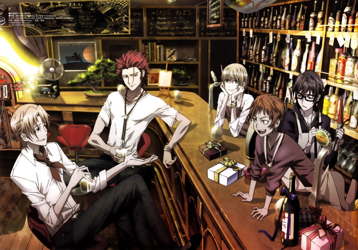 Mikoto Suoh and friends at a bar