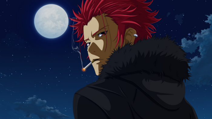Mikoto Suoh smoking under the moon