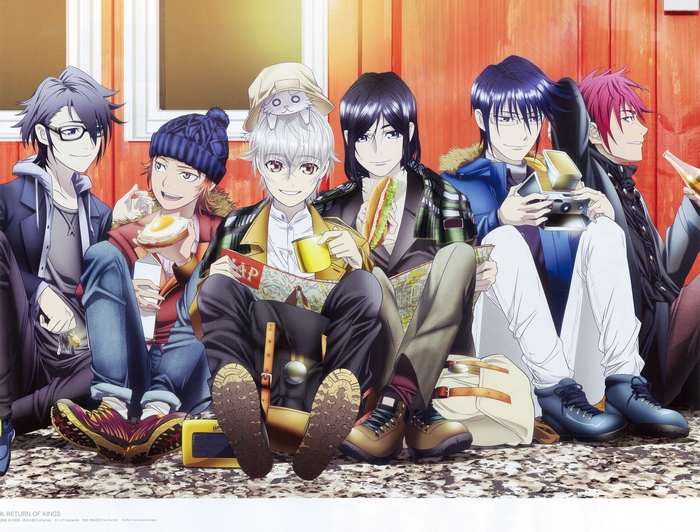 K: Return of Kings characters sitting outdoors