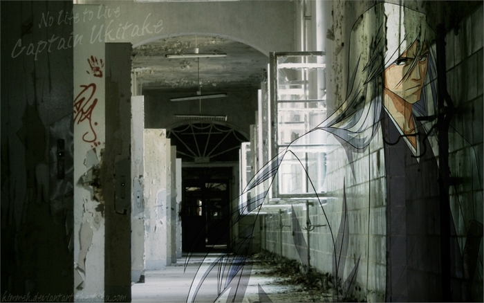 Captain Jūshirō Ukitake from Bleach in abandoned hallway