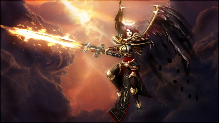 Kayle from League of Legends with flaming sword