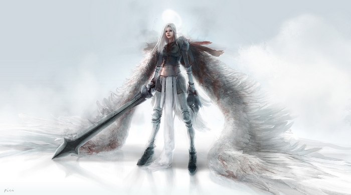 Kayle from League of Legends with sword and wings