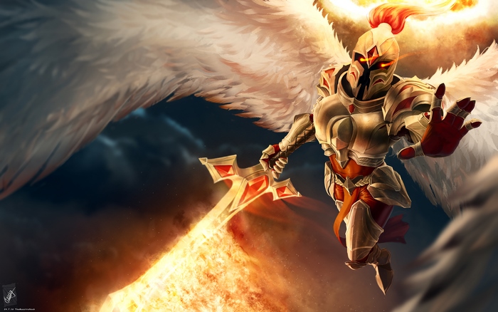 Kayle from League of Legends with flaming sword
