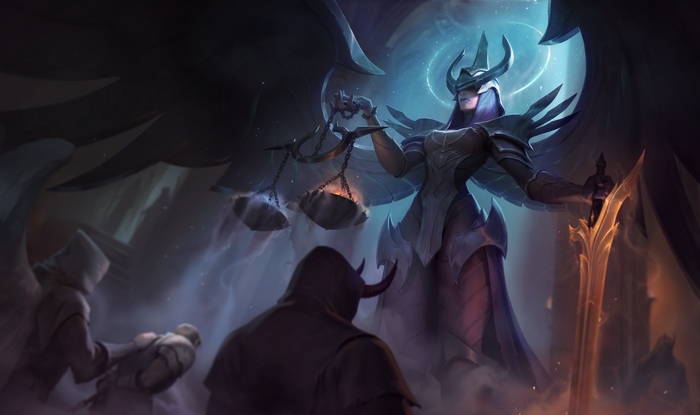 Kayle from League of Legends with scales and sword