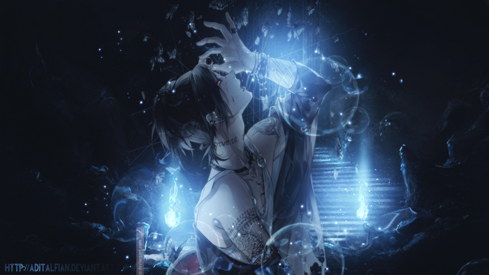 Uta from Tokyo Ghoul with blue energy