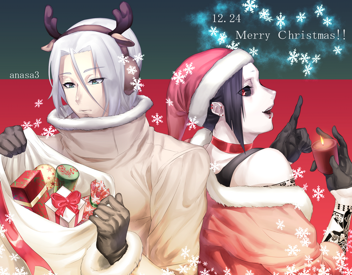 Uta from Tokyo Ghoul with Santa Hat and Reindeer Antlers