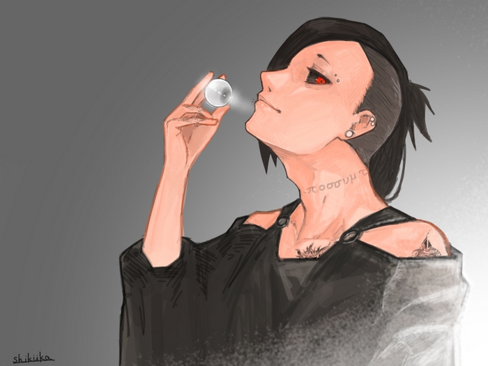 Uta from Tokyo Ghoul holding a glass orb