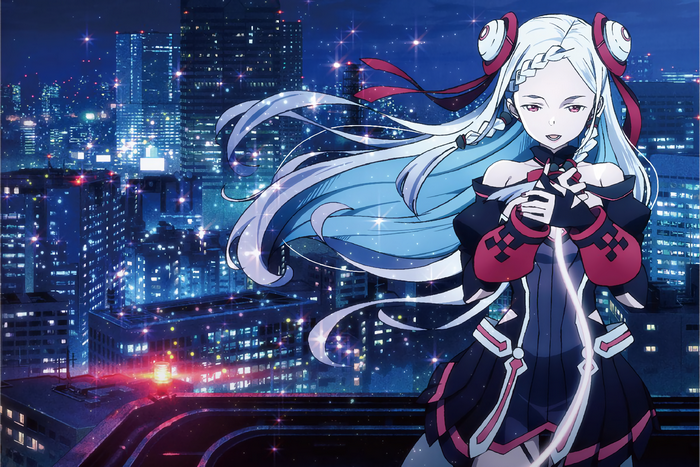 Yuna from Sword Art Online in a Cityscape