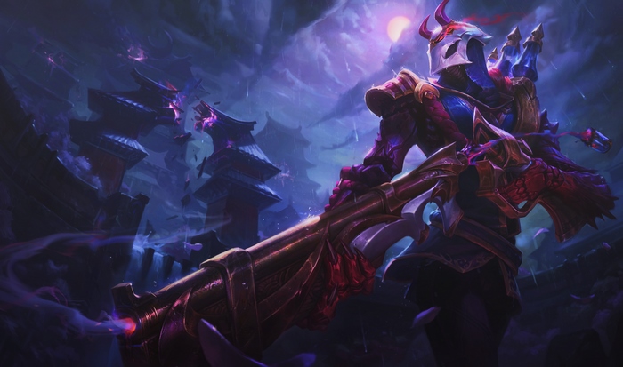 Jhin from League of Legends with a large rifle