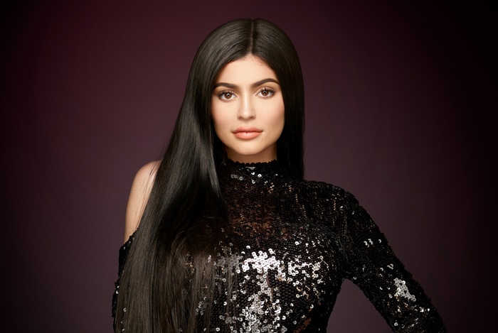 Kylie Jenner in a black sequined dress