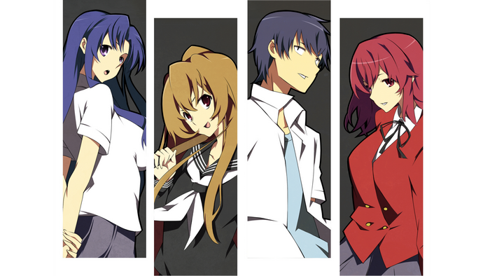 Characters from Toradora! standing side-by-side