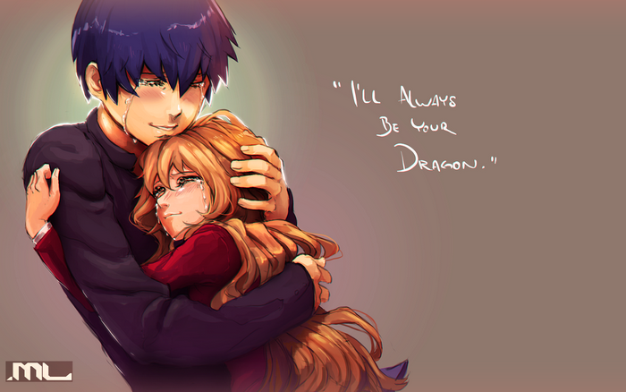 Ryuuji Takasu and Taiga Aisaka hugging