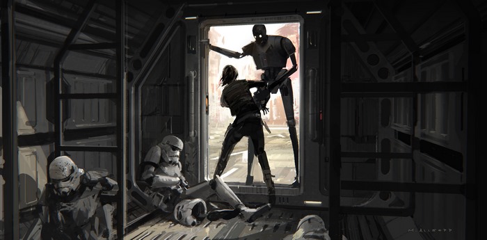 Jyn Erso and K-2SO in Star Wars