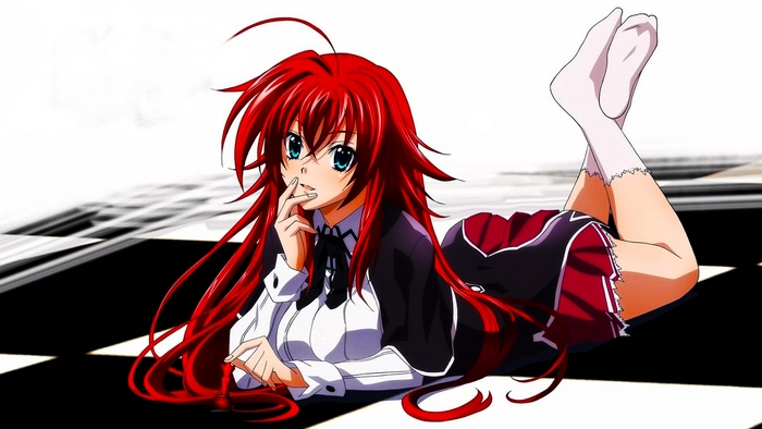 Rias Gremory Lying Down with Flowing Red Hair
