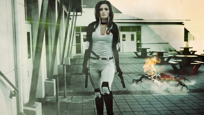 Miranda Lawson from Mass Effect with burning creature