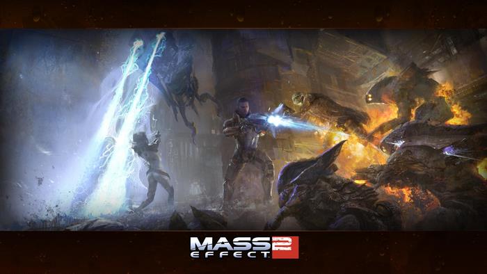 Mass Effect 2 concept art with characters and creatures