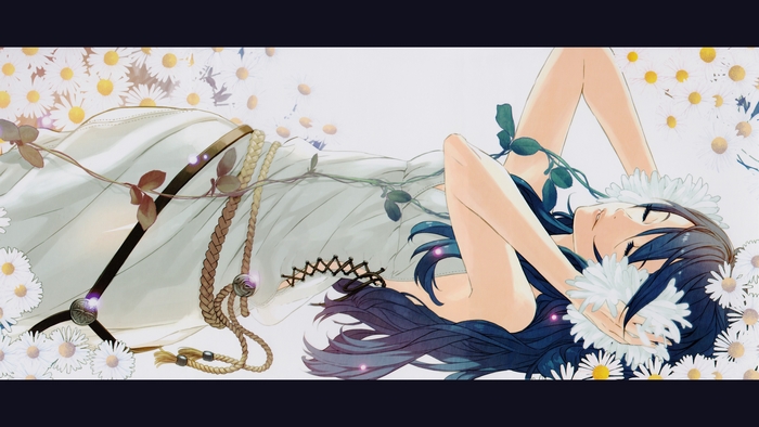 Anime girl lying in daisies