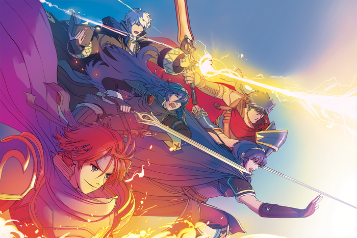 Fire Emblem characters fighting with magic and swords