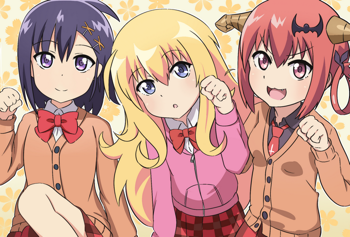 Three anime girls with school uniforms