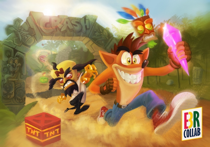 Crash Bandicoot and Dr. Neo Cortex in jungle