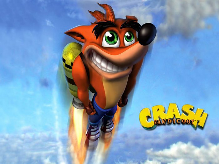 Crash Bandicoot flying with jetpack