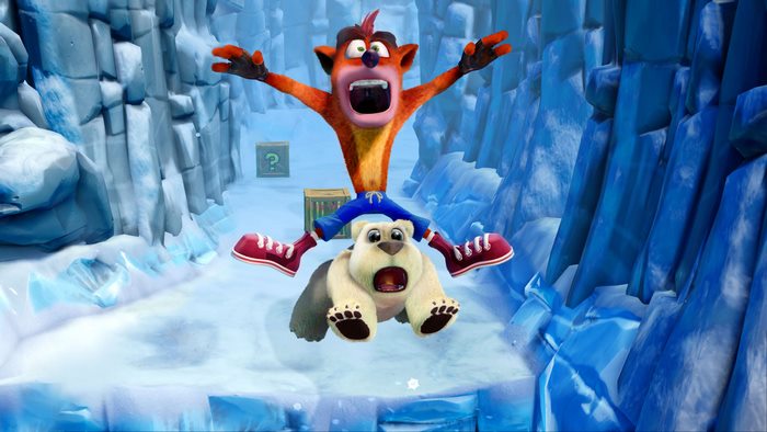 Crash Bandicoot on a Polar Bear in Snowy Canyon