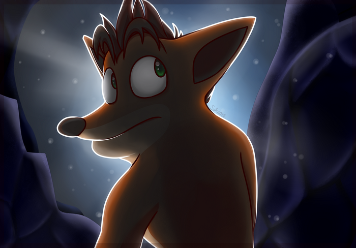 Crash Bandicoot in a dark cave