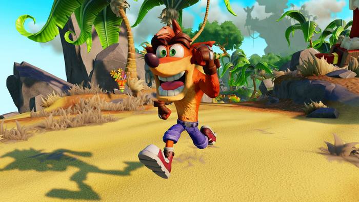 Crash Bandicoot running on a beach
