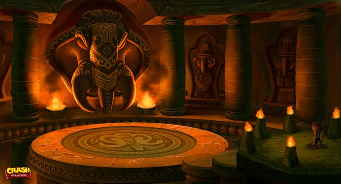 Crash Bandicoot temple interior with elephant carving