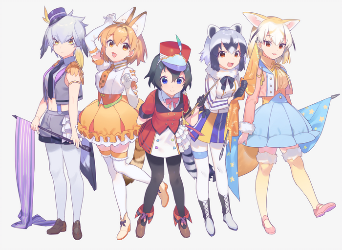 Serval and friends from Kemono Friends in circus outfits