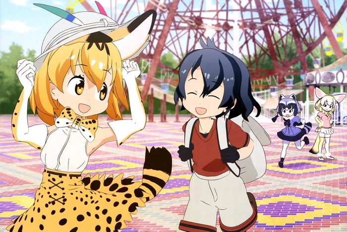 Serval and Kaban from Kemono Friends at an amusement park