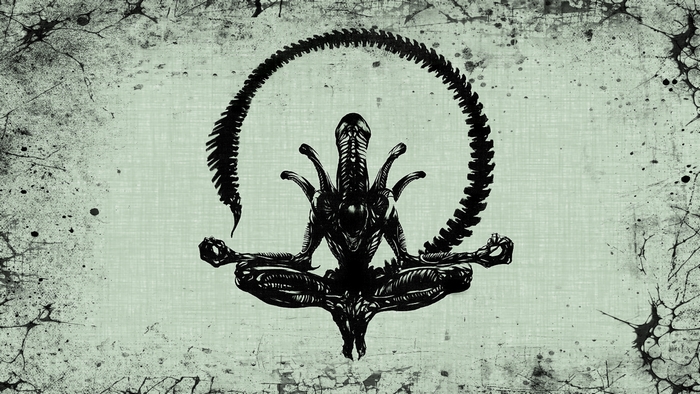 Xenomorph meditating with tail curled