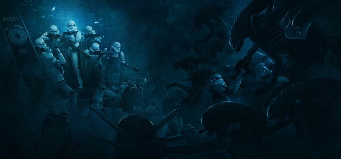 Stormtroopers fighting Xenomorphs