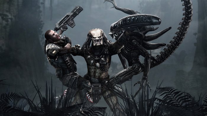 Predator fighting Alien and Marine