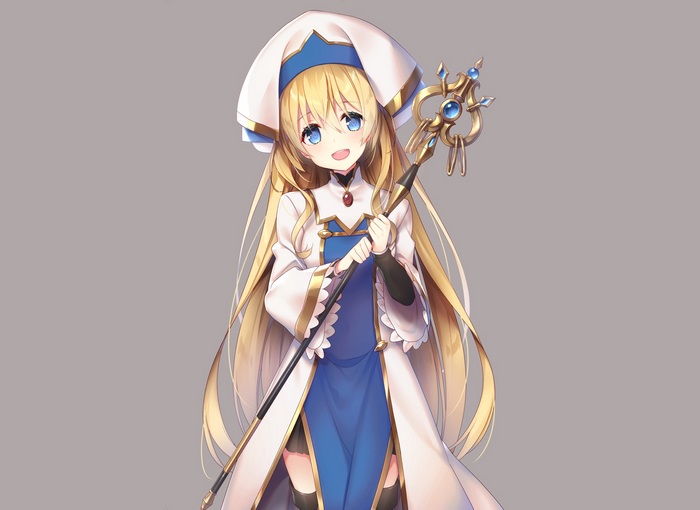 Priestess from Goblin Slayer holding a staff