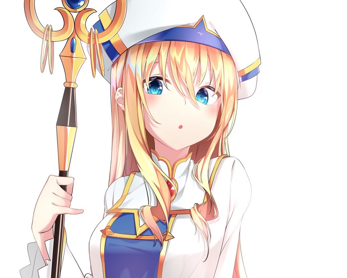 Priestess from Goblin Slayer holding a staff