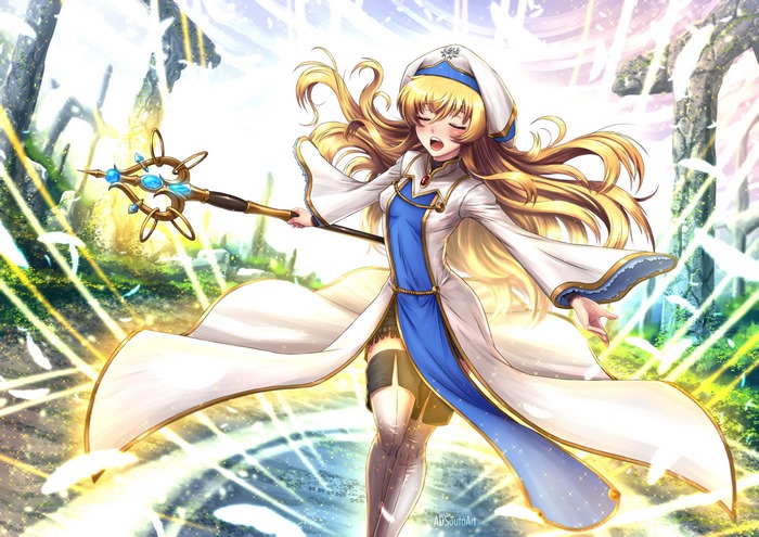 Priestess from Goblin Slayer holding a staff