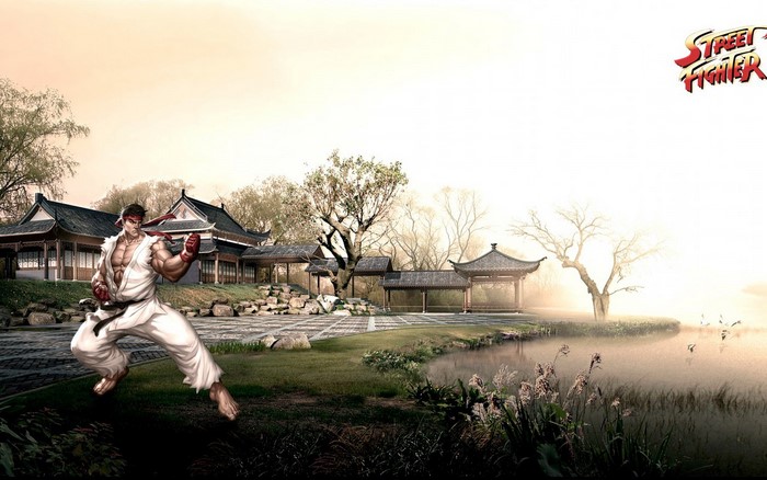 Ryu from Street Fighter in a Japanese Garden