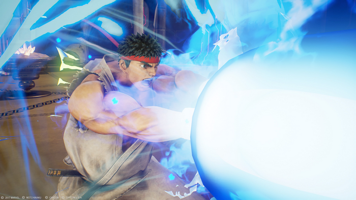 Ryu from Street Fighter performing a special move