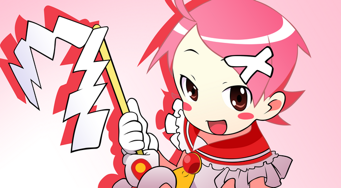 Kafuka Fuura holding a lightning bolt flag