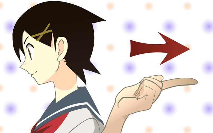 Kafuka Fuura pointing right with arrow