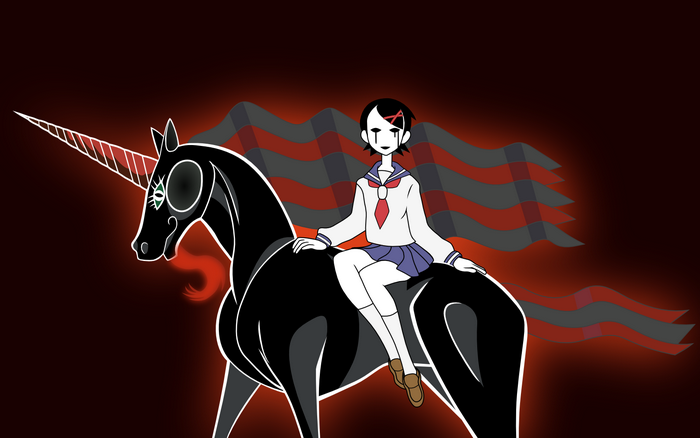 Kafuka Fuura on a black unicorn
