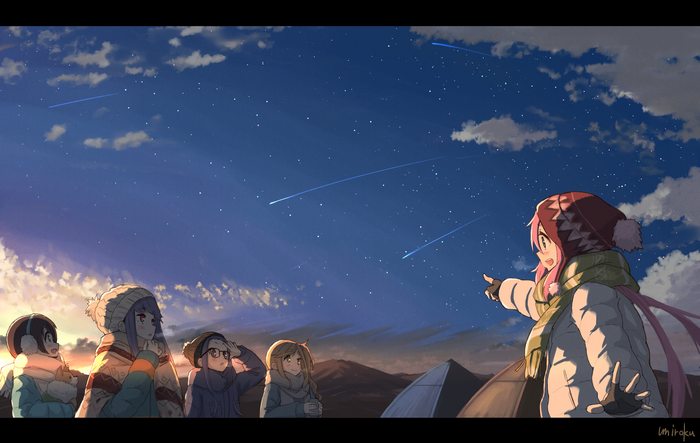 Nadeshiko Kagamihara and friends watching shooting stars