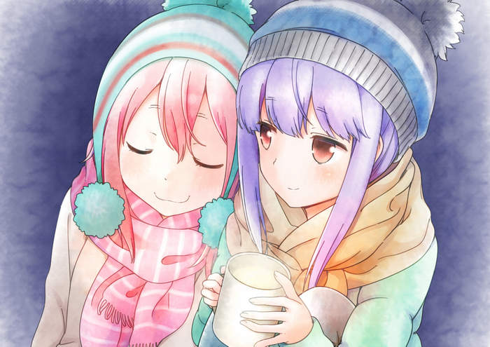 Nadeshiko Kagamihara from Yuru Camp holding a mug