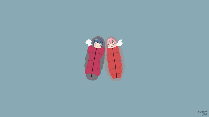 Nadeshiko Kagamihara and companion in sleeping bags