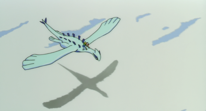 Lugia flying with Ash Ketchum